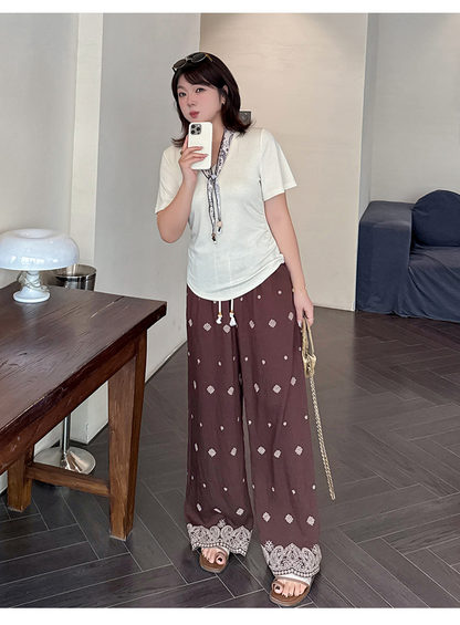 大きいサイズ レディース スカーフ付きVネックボヘミアン刺繍リラックスセットアップ(別売) LL 3L 4L 5L