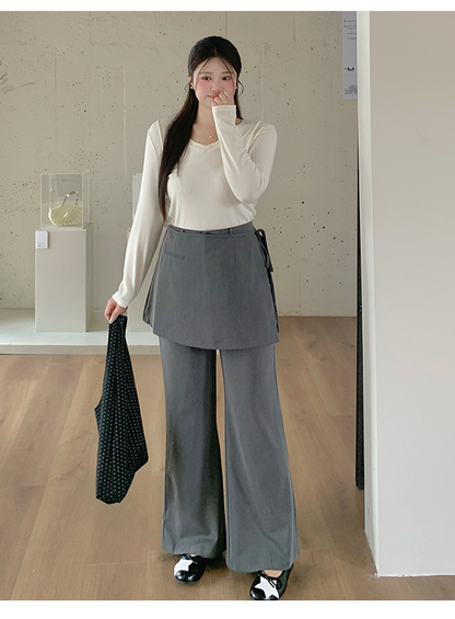 大きいサイズ レディース ラップスカート付きハイウエストフレアパンツ LL 3L 4L 5L