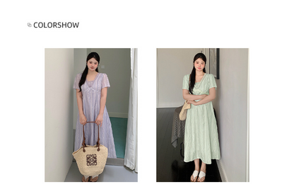 大きいサイズ レディース レースVネックドット刺繍Aラインワンピース LL 3L 4L 5L 6L
