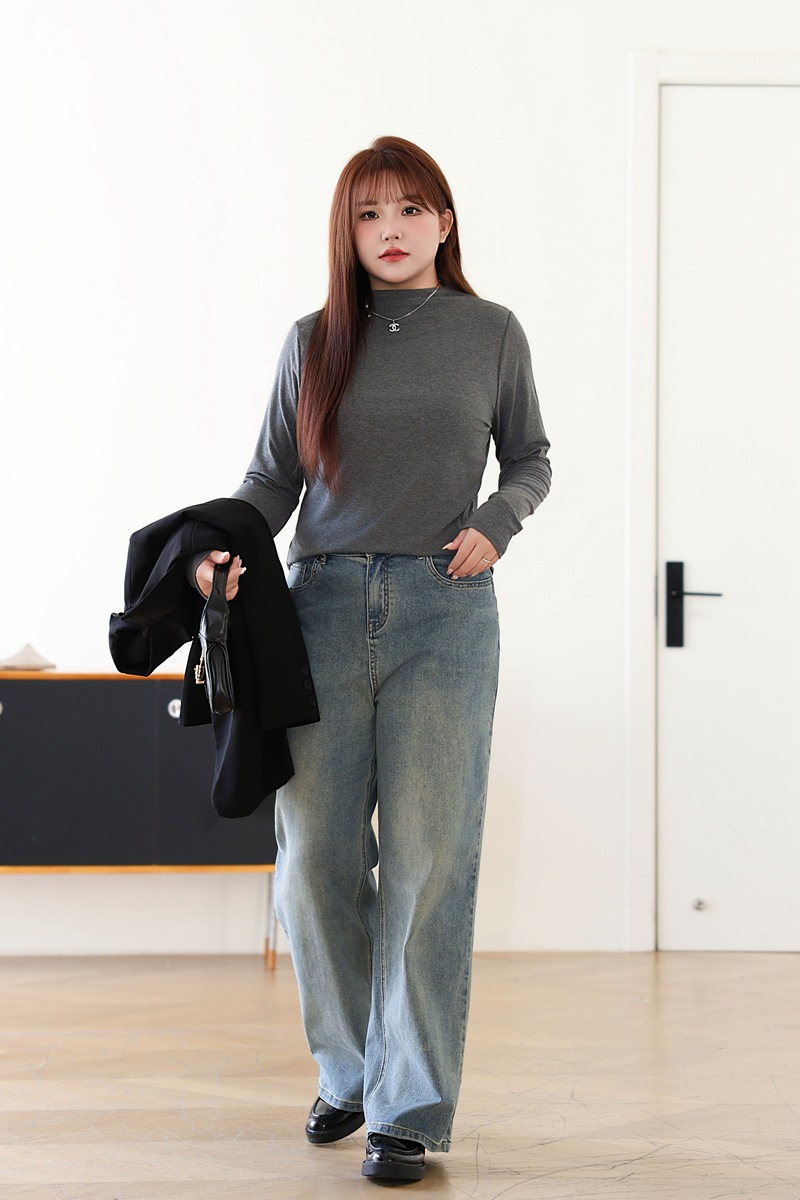 大きいサイズ レディース ハイネック長袖スタイリッシュインナーシャツ LL 3L 4L 5L