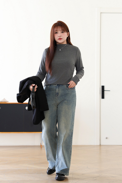 大きいサイズ レディース ハイネック長袖スタイリッシュインナーシャツ LL 3L 4L 5L