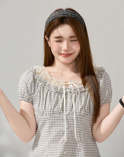 大きいサイズ レディース レースフリルオフショルチェックセットアップ LL 3L 4L 5L 6L