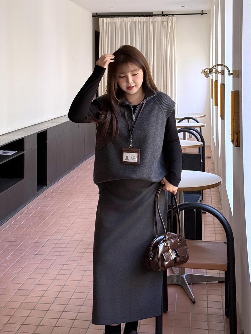 大きいサイズ レディース セットアップ（ニットベスト+ブラックシャツ+スカート別売）LL 3L 4L 5L