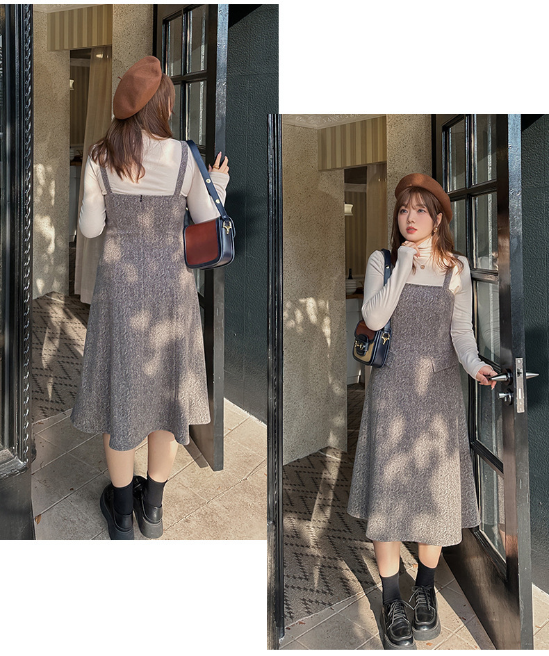 大きいサイズ レディース ハイネックインナーシャツ+サスペンダーワンピース2点セット LL 3L 4L 5L 6L