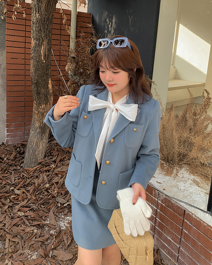 大きいサイズ レディース エレガント厚手セットアップスーツ（ジャケット+スカート） LL 3L 4L 5L