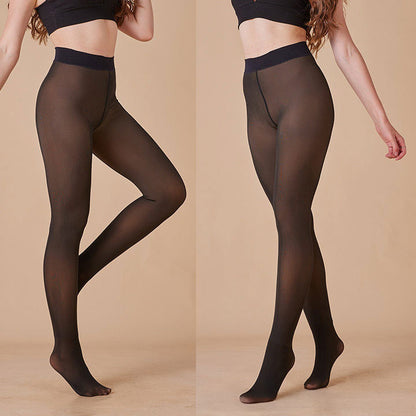大きいサイズ レディース 暖かいフリース裏地付き透けて見えるタイツ S M L