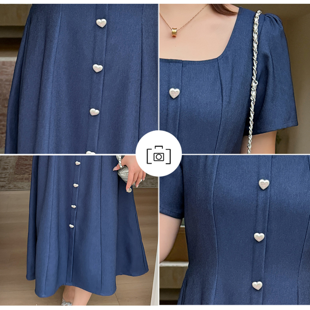 大きいサイズ レディース スクエアネックハートボタンワンピース LL 3L 4L 5L