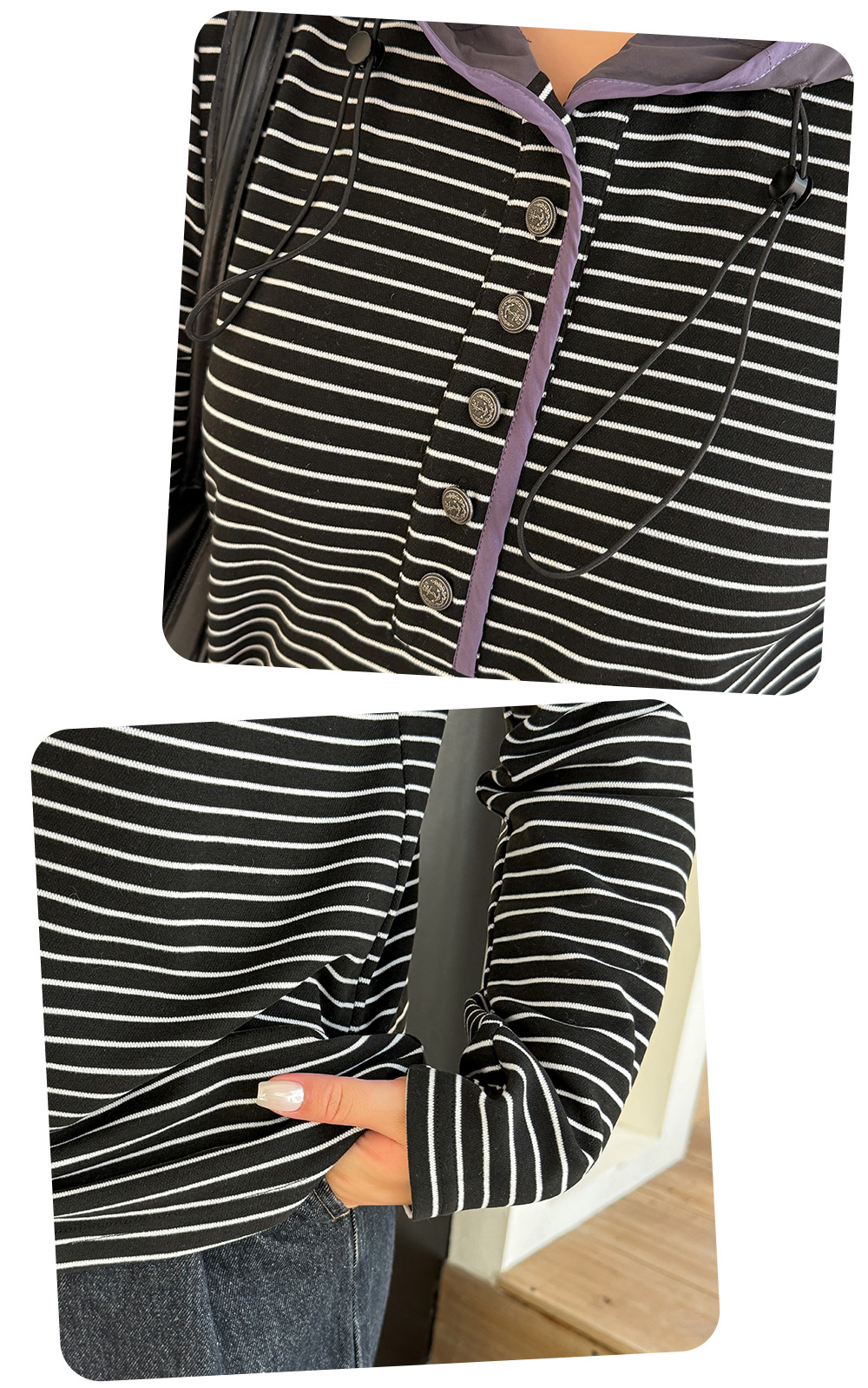 大きいサイズ レディース フード付きストライプ柄ベースレイヤーフリースシャツ LL 3L 4L 5L