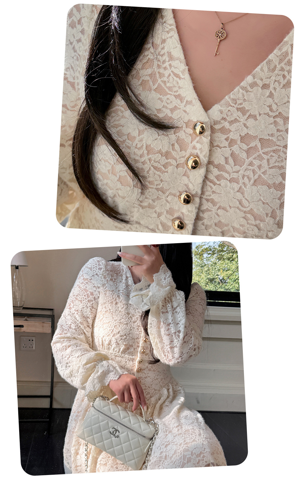 大きいサイズ レディース Vネックビーズボタン花柄レースワンピース LL 3L 4L 5L