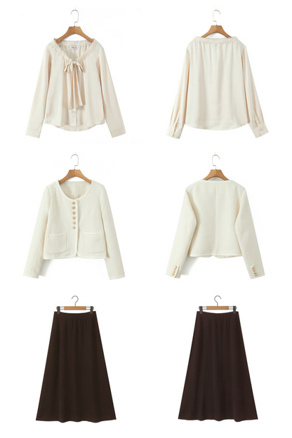 大きいサイズ レディース 3ピース（ニットスカート＋ジャケット＋リボンブラウス別売）LL 3L 4L 5L