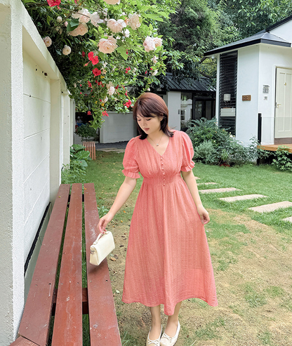 大きいサイズ レディース Vネックフリルシフォンプリーツワンピース LL 3L 4L 5L