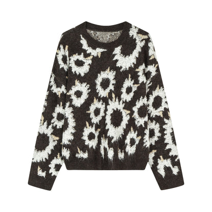 大きいサイズ レディース ひまわり柄カジュアルルーズセーター（レース付き） LL 3L 4L