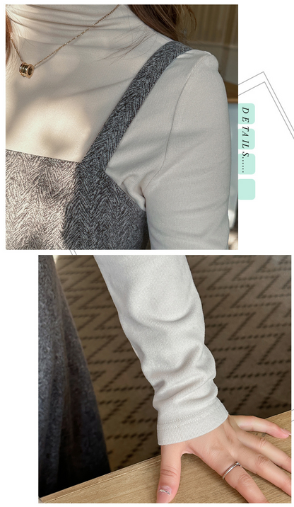 大きいサイズ レディース ハイネックインナーシャツ+サスペンダーワンピース2点セット LL 3L 4L 5L 6L