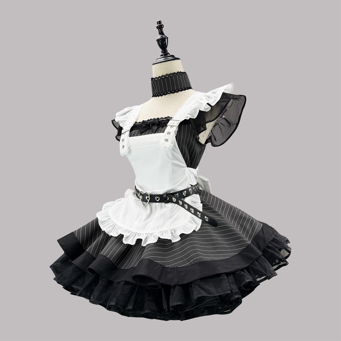 大きいサイズ レディース ヘッドドレス＆ハートベルト付きフリルメイドコスチューム LL 3L 4L 5L 6L
