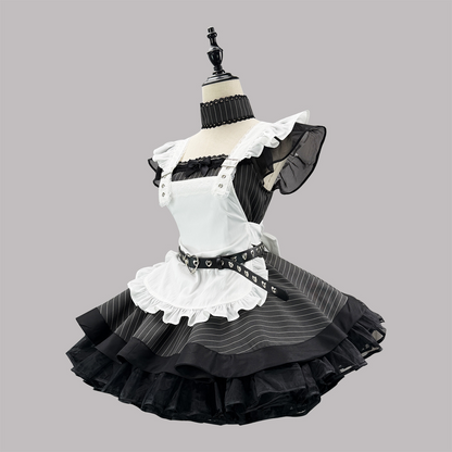 大きいサイズ レディース ヘッドドレス＆ハートベルト付きフリルメイドコスチューム LL 3L 4L 5L 6L