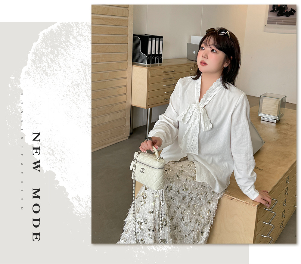 大きいサイズ レディース レースリボンフレンチホワイトブラウス LL 3L 4L 5L