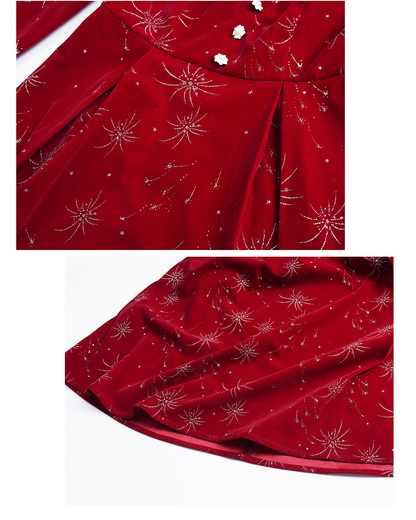 大きいサイズ レディース ビーズ花火柄ベルベットフレンチワンピース LL 3L 4L 5L