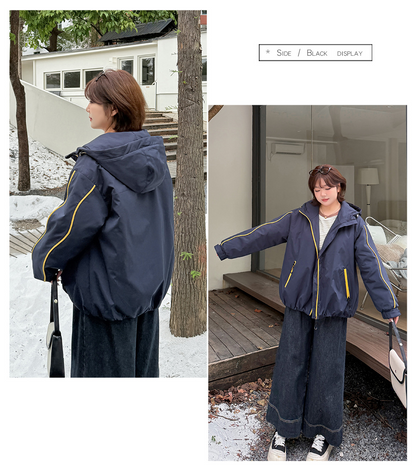 大きいサイズ レディース フード付きバイカラーパイピングカジュアルジャケット 3L 4L 5L