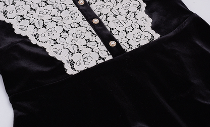 大きいサイズ レディース Vネックレースベルベットエレガントワンピース  LL 3L 4L 5L 6L