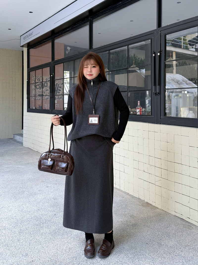 大きいサイズ レディース セットアップ（ニットベスト+ブラックシャツ+スカート別売）LL 3L 4L 5L