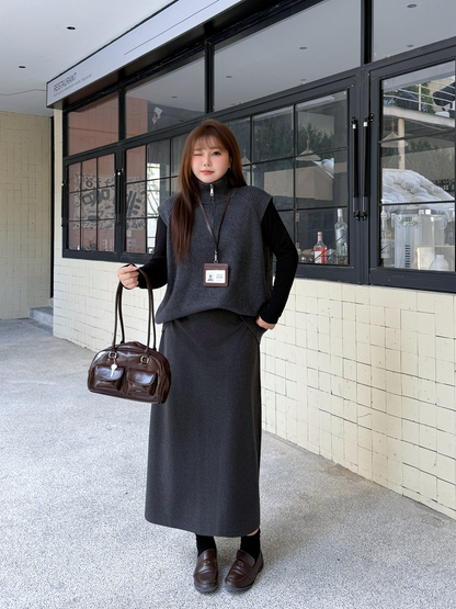 大きいサイズ レディース セットアップ（ニットベスト+ブラックシャツ+スカート別売）LL 3L 4L 5L
