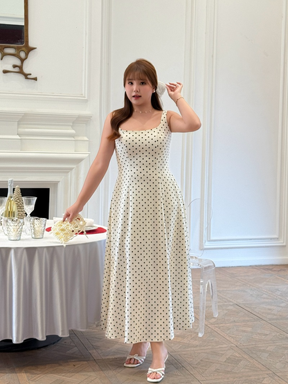 大きいサイズ レディース レトロドット柄美シルエットフレアワンピース LL 3L 4L 5L