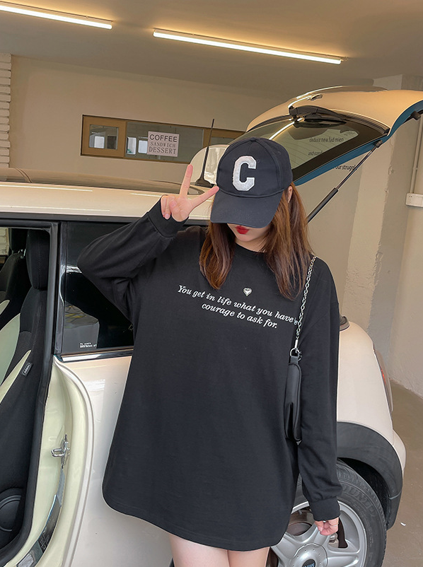 大きいサイズ レディース ハートチャームラウンドネックプリント長袖スウェットTシャツ LL 3L 4L 5L