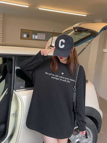 大きいサイズ レディース ハートチャームラウンドネックプリント長袖スウェットTシャツ LL 3L 4L 5L