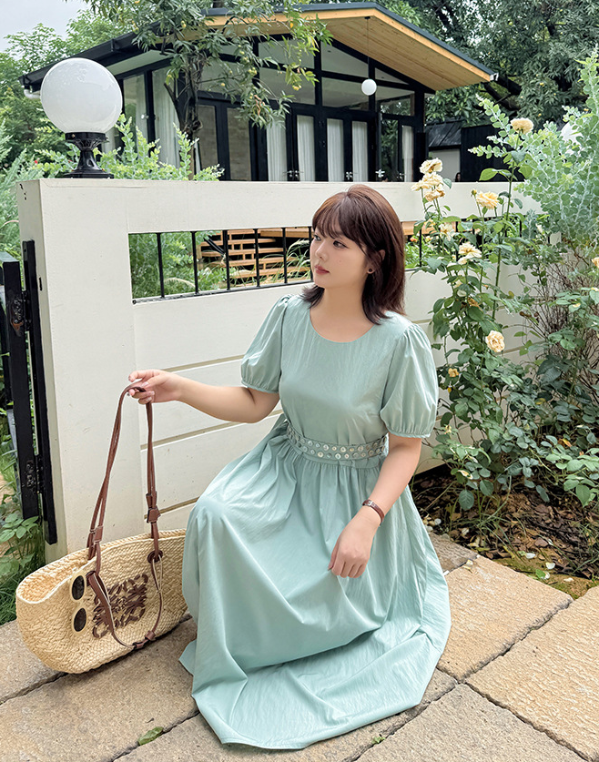 大きいサイズ レディース ラウンドネックダブルベルトカジュアルワンピース LL 3L 4L 5L