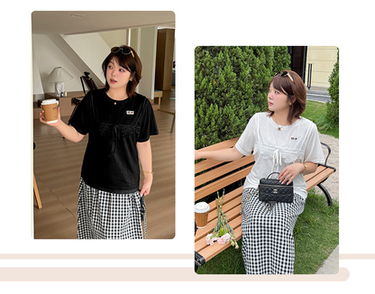 大きいサイズ レディース フェイクレイヤードレースリボンTシャツ LL 3L 4L 5L