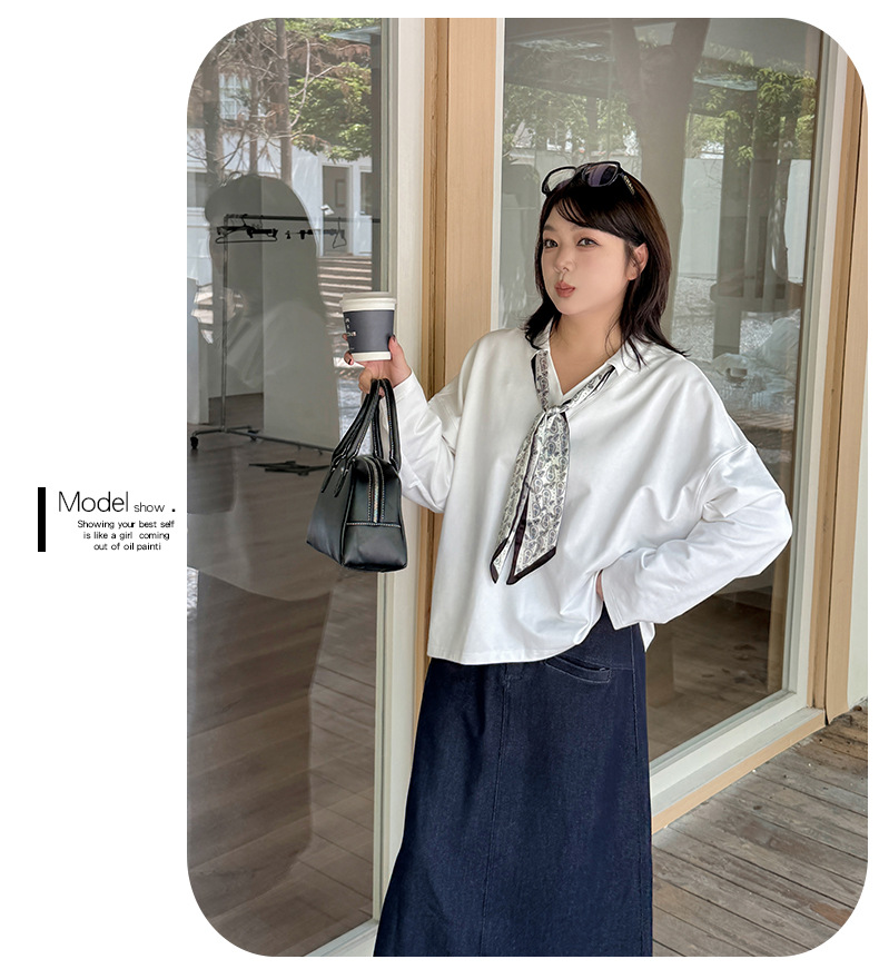 大きいサイズ レディース スカーフリボン付きVネックニットスウェットシャツ LL 3L 4L 5L