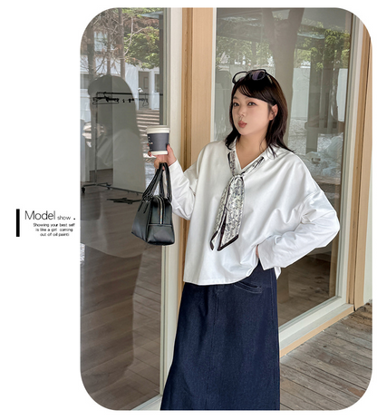 大きいサイズ レディース スカーフリボン付きVネックニットスウェットシャツ LL 3L 4L 5L