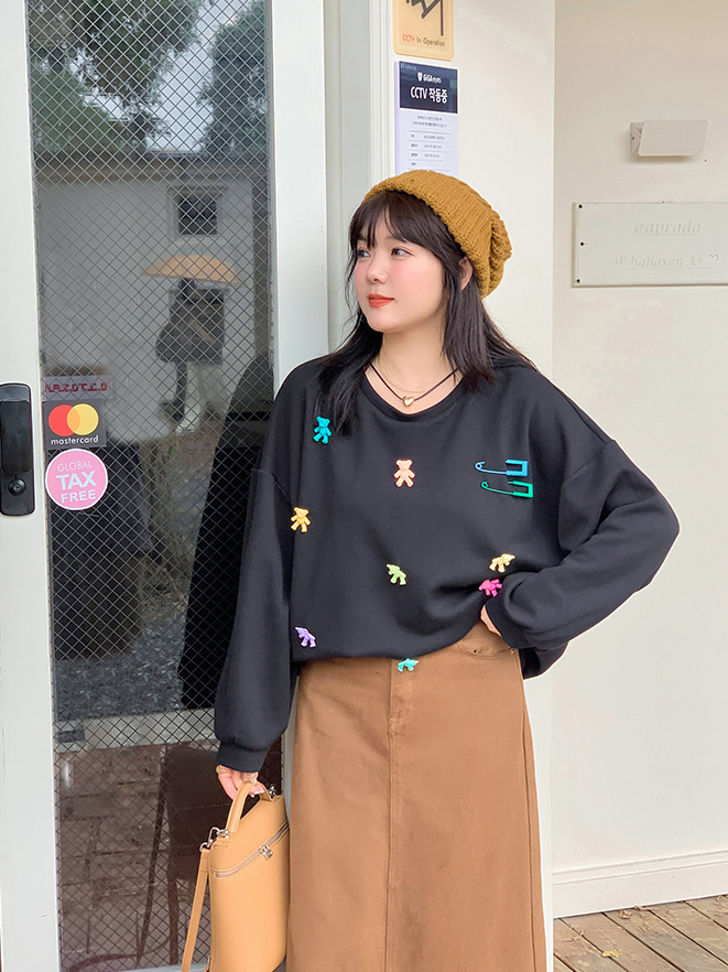 大きいサイズ レディース ベアー飾りルーズスウェットシャツトレーナー LL 3L 4L 5L