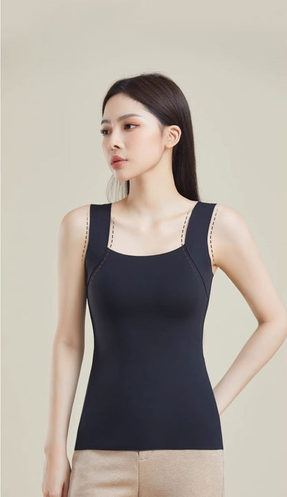 大きいサイズ レディース カップ付きワイドショルダーシームレスタンクトップ M L LL