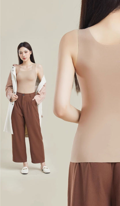 大きいサイズ レディース カップ付きワイドショルダーシームレスタンクトップ M L LL