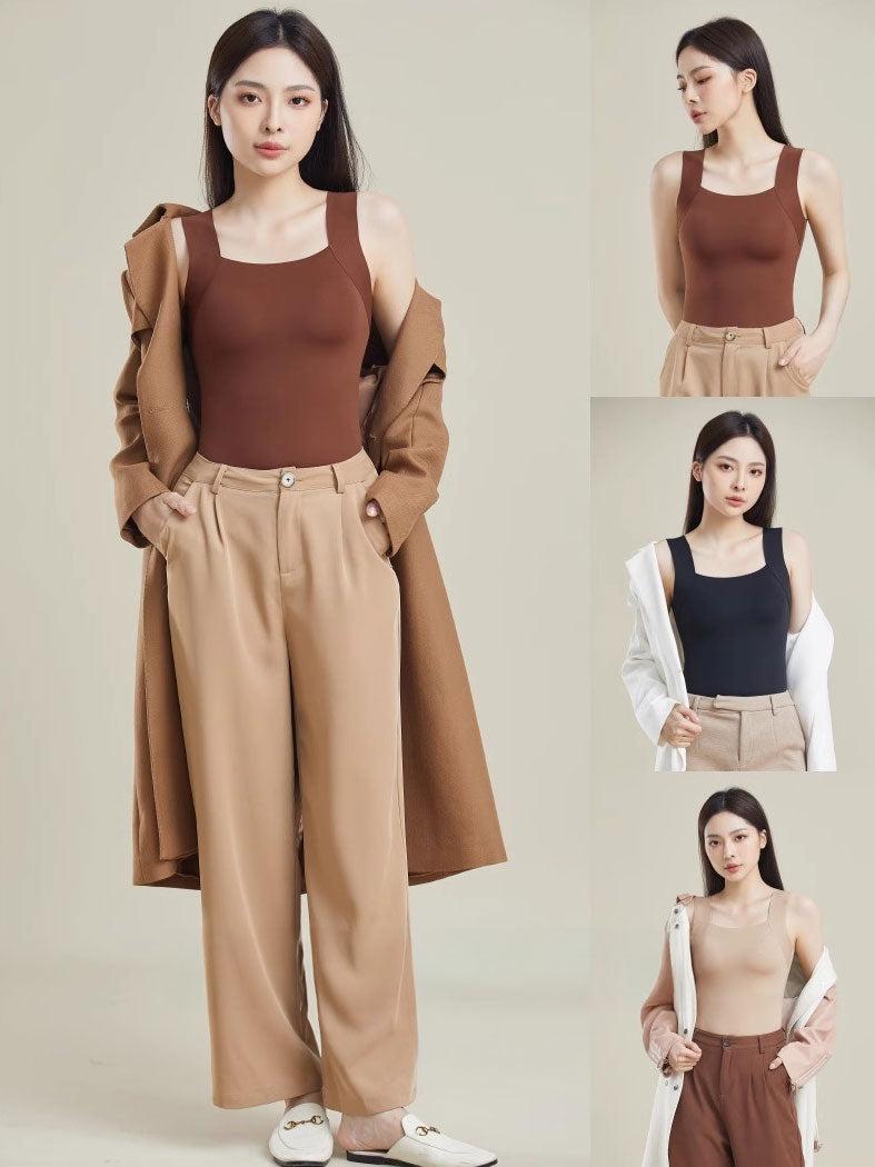 大きいサイズ レディース カップ付きワイドショルダーシームレスタンクトップ M L LL