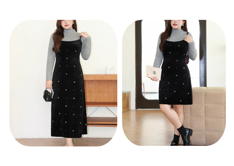 大きいサイズ レディース インナートップス+ベルベットキャミソールワンピース（ショート/ロング） LL 3L 4L 5L