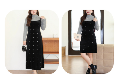 大きいサイズ レディース インナートップス+ベルベットキャミソールワンピース（ショート/ロング） LL 3L 4L 5L