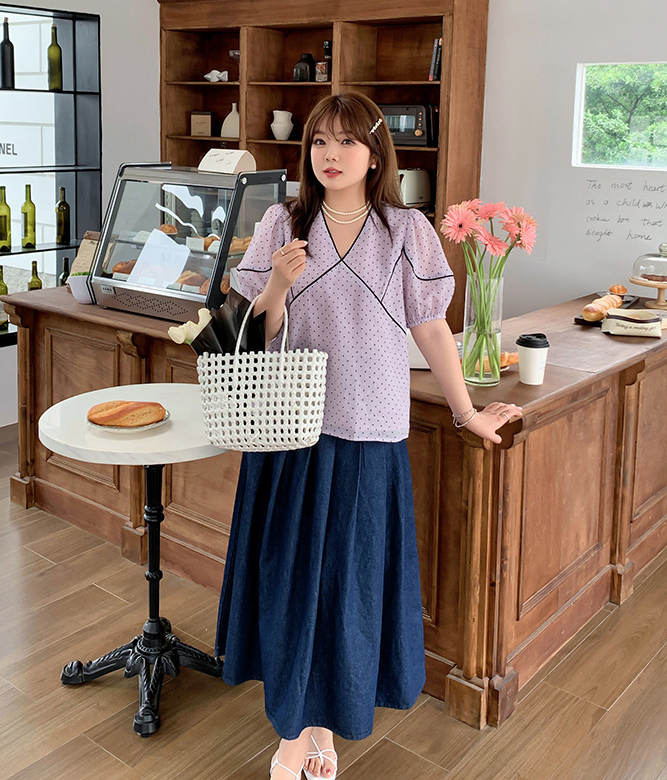 大きいサイズ レディース フレンチVネック水玉模様シースルートップス LL 3L 4L 5L