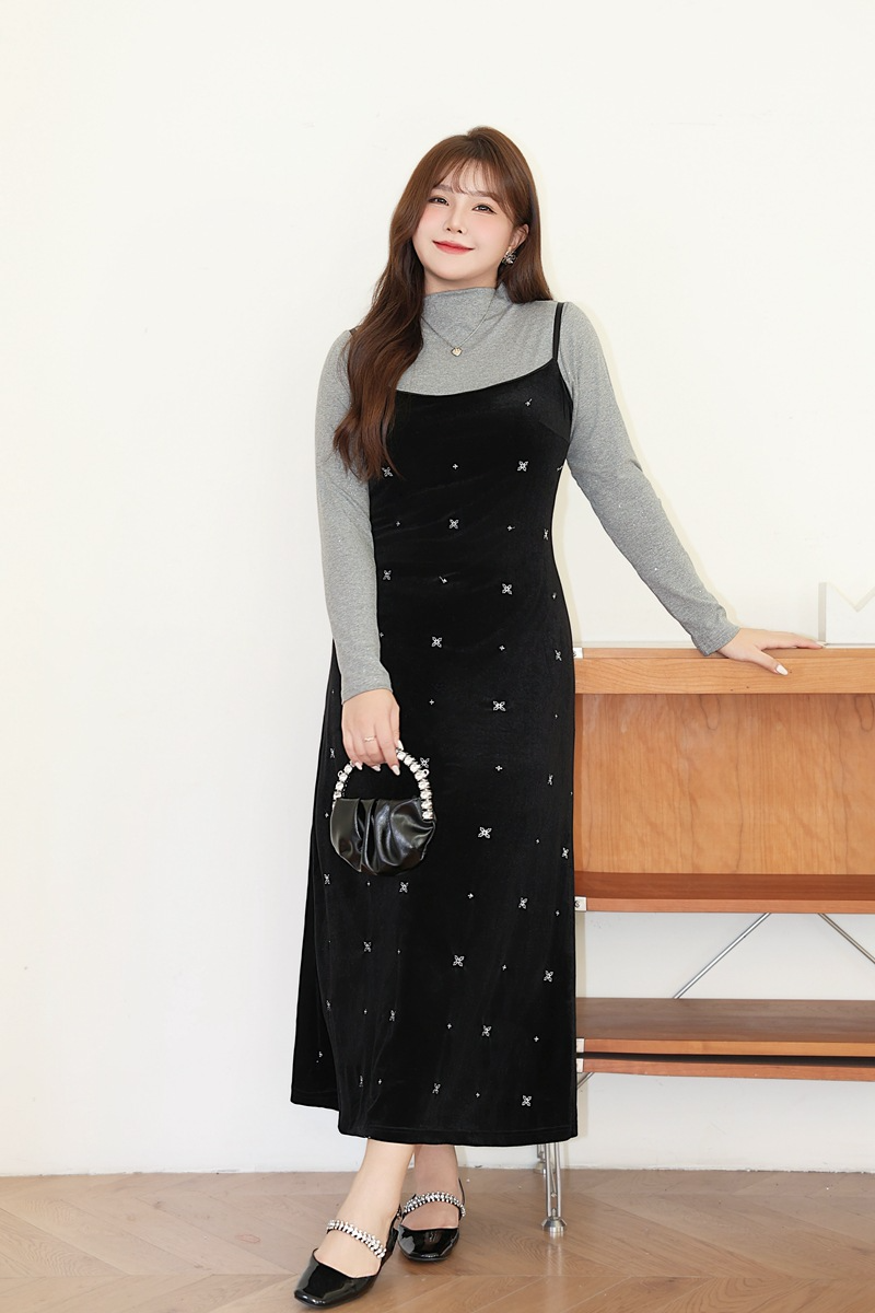 大きいサイズ レディース インナートップス+ベルベットキャミソールワンピース（ショート/ロング） LL 3L 4L 5L