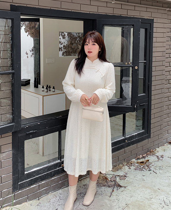 大きいサイズ レディース チャイナ風レトロ花柄ビーズボタンレースワンピース LL 3L 4L 5L