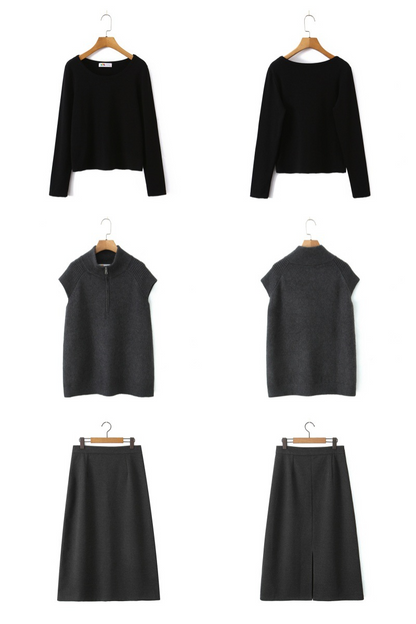 大きいサイズ レディース セットアップ（ニットベスト+ブラックシャツ+スカート別売）LL 3L 4L 5L