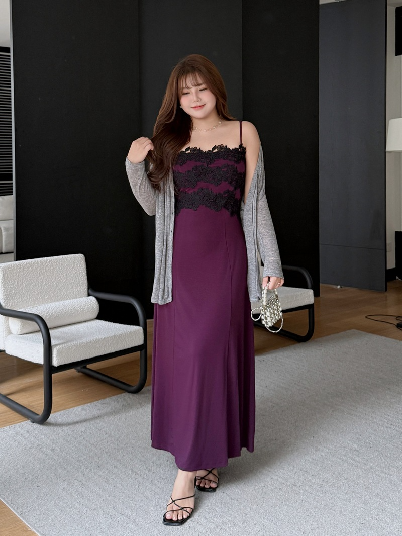 大きいサイズ レディース レース切替フレアマキシワンピース LL 3L 4L 5L