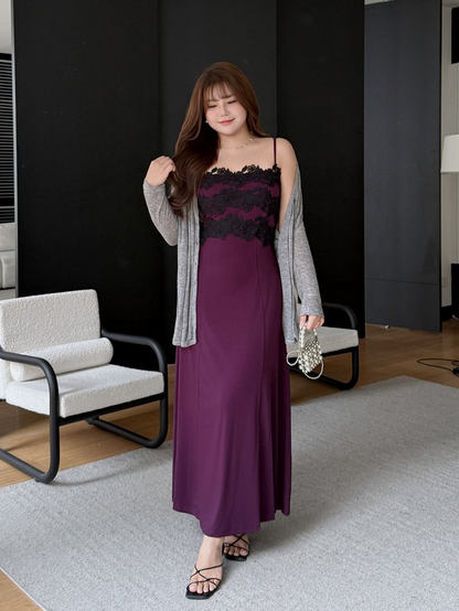 大きいサイズ レディース レース切替フレアマキシワンピース LL 3L 4L 5L