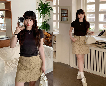 大きいサイズ レディース 小花柄ハイウエストAラインミニスカート LL 3L 4L 5L 6L