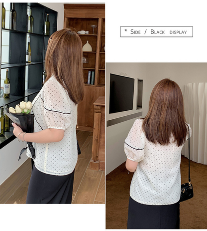 大きいサイズ レディース フレンチVネック水玉模様シースルートップス LL 3L 4L 5L