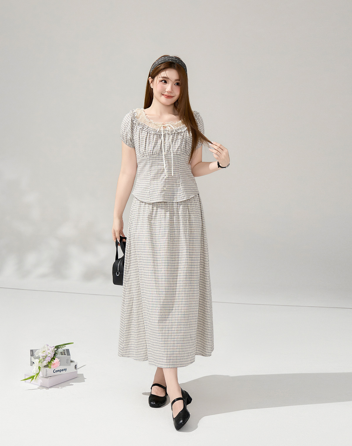 大きいサイズ レディース レースフリルオフショルチェックセットアップ LL 3L 4L 5L 6L