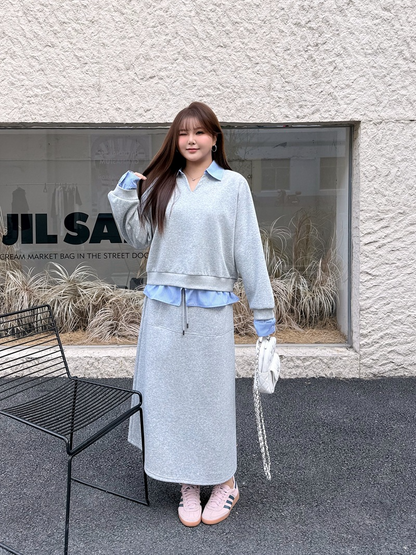 大きいサイズ レディース フェイクスウェットシャツセットアップ（スウェットシャツ＋スカート） LL 3L 4L 5L