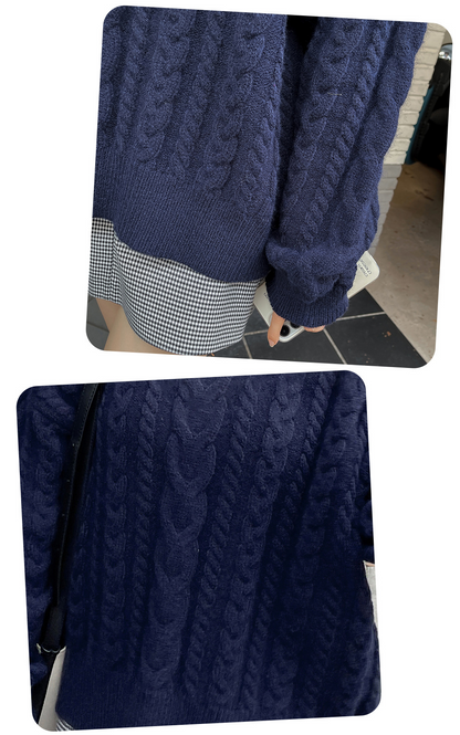 大きいサイズ レディース ラウンドネックケーブル編みカレッジスタイルセーター LL 3L 4L