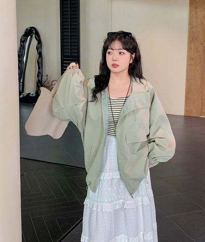 大きいサイズ レディース ダブルジッパーフード付きカジュアルジャケット LL 3L 4L